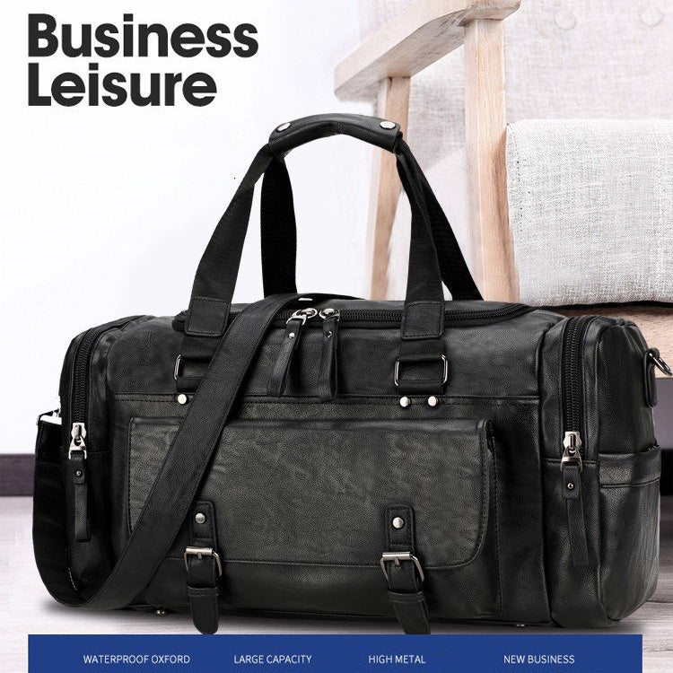 Soft PU Leather Shoulder Travel Bag Sports Gym Yoga Handbag (Black)