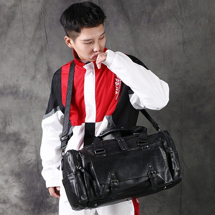 Soft PU Leather Shoulder Travel Bag Sports Gym Yoga Handbag (Black)