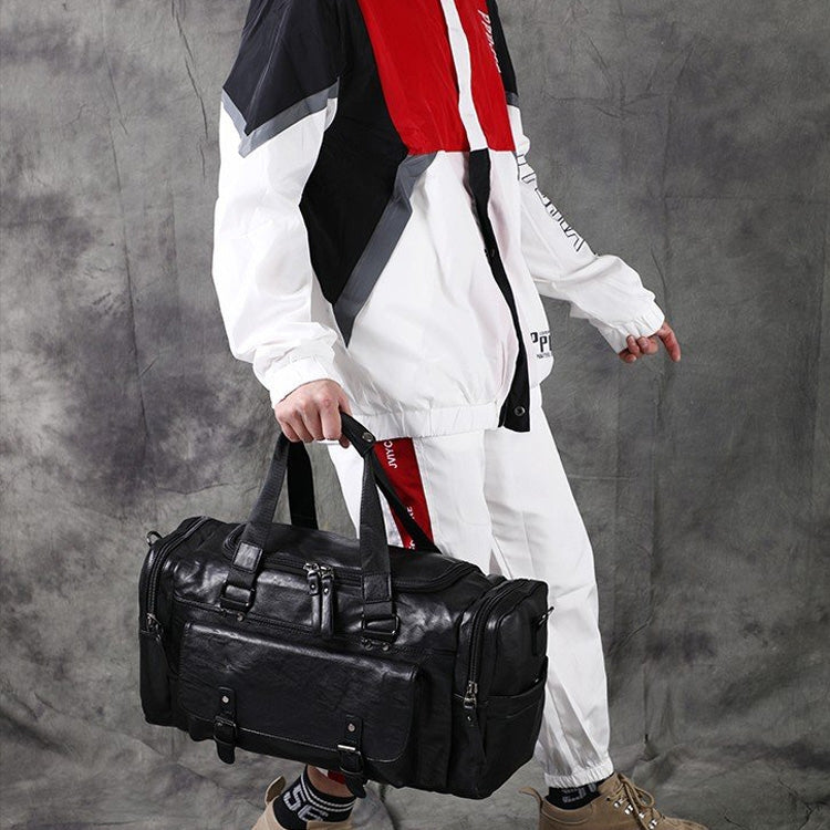 Soft PU Leather Shoulder Travel Bag Sports Gym Yoga Handbag (Black)