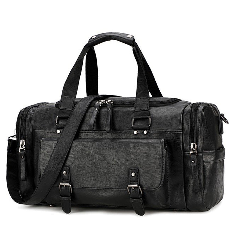 Soft PU Leather Shoulder Travel Bag Sports Gym Yoga Handbag (Black)