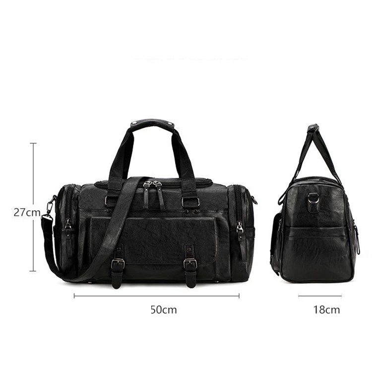 Soft PU Leather Shoulder Travel Bag Sports Gym Yoga Handbag (Black)