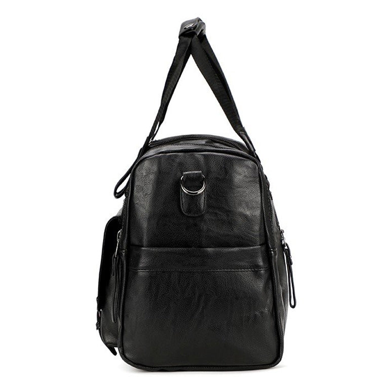 Soft PU Leather Shoulder Travel Bag Sports Gym Yoga Handbag (Black)