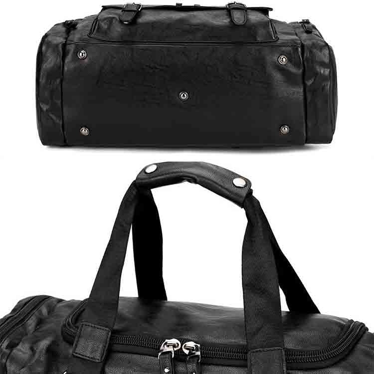 Soft PU Leather Shoulder Travel Bag Sports Gym Yoga Handbag (Black)