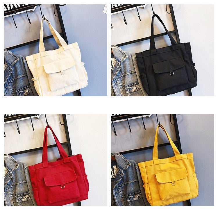 Solid Color Canvas Bag Casual Shoulder Bag Handbag