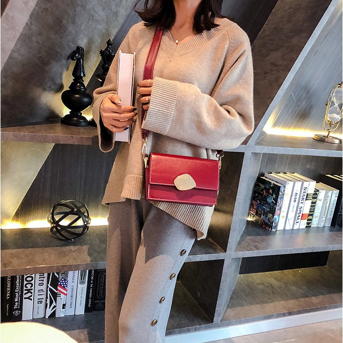 Retro Solid Color Square Flip Cover Casual Small Bag Ladies Shoulder Messenger Bag