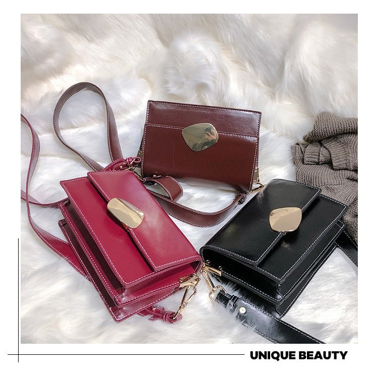 Retro Solid Color Square Flip Cover Casual Small Bag Ladies Shoulder Messenger Bag