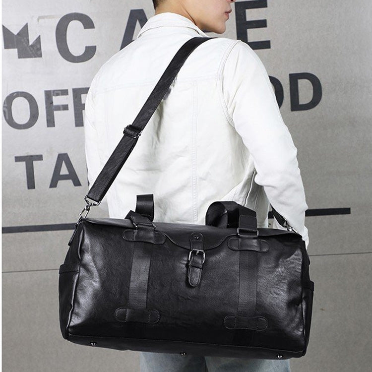PU Leather Shoulder Travel Bag Sport Leisure Handbag (Black)