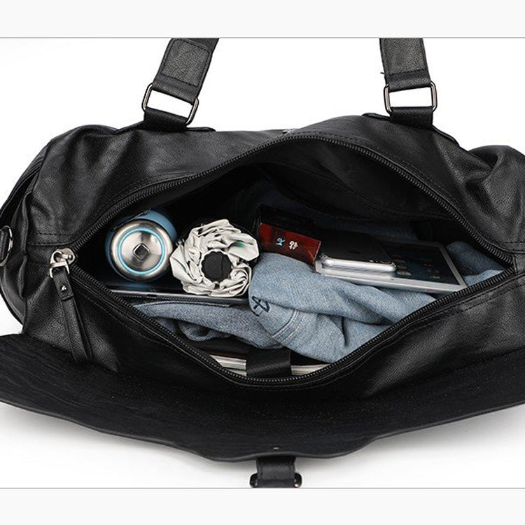 PU Leather Shoulder Travel Bag Sport Leisure Handbag (Black)