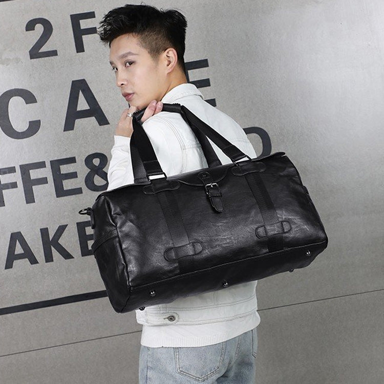 PU Leather Shoulder Travel Bag Sport Leisure Handbag (Black)