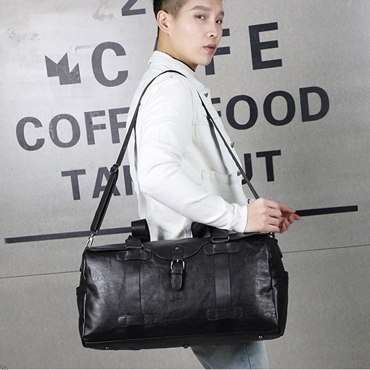 PU Leather Shoulder Travel Bag Sport Leisure Handbag (Black)
