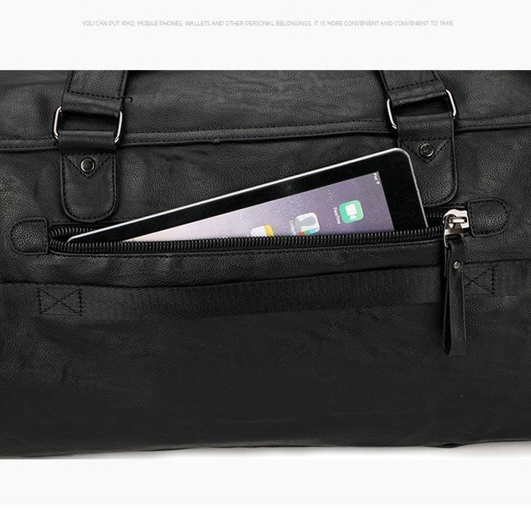PU Leather Shoulder Travel Bag Sport Leisure Handbag (Black)