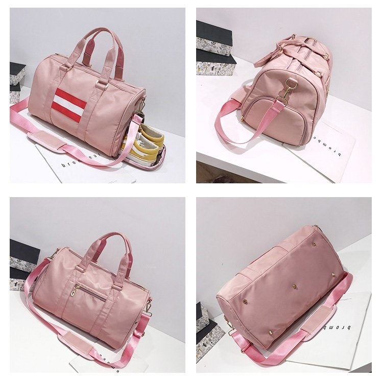 Nylon Shoulder Travel Bag Leisure Sport Handbag with Shoes Socket