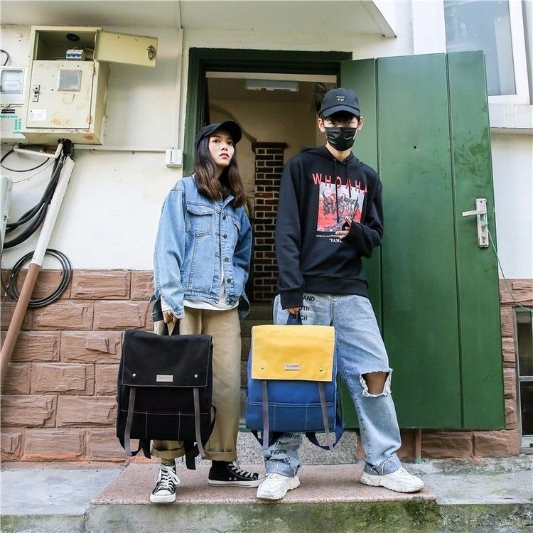 Canvas Double Shoulders School Bag Travel Backpack Bag