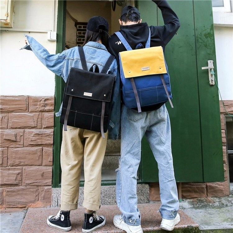 Canvas Double Shoulders School Bag Travel Backpack Bag