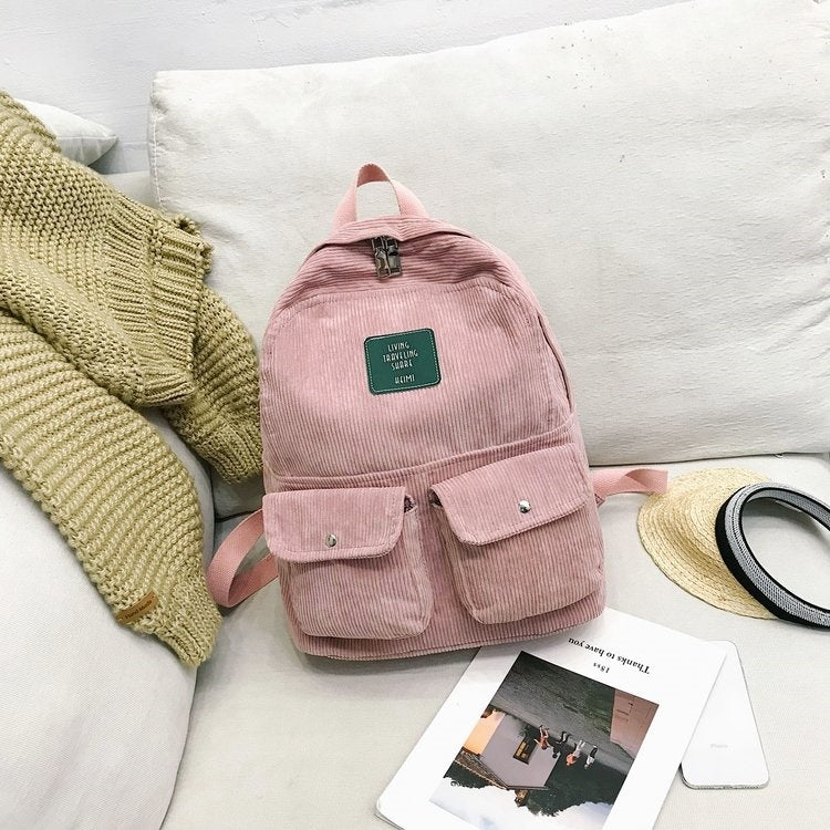 Cotton Velvet Double Shoulders School Bag Travel Backpack Bag