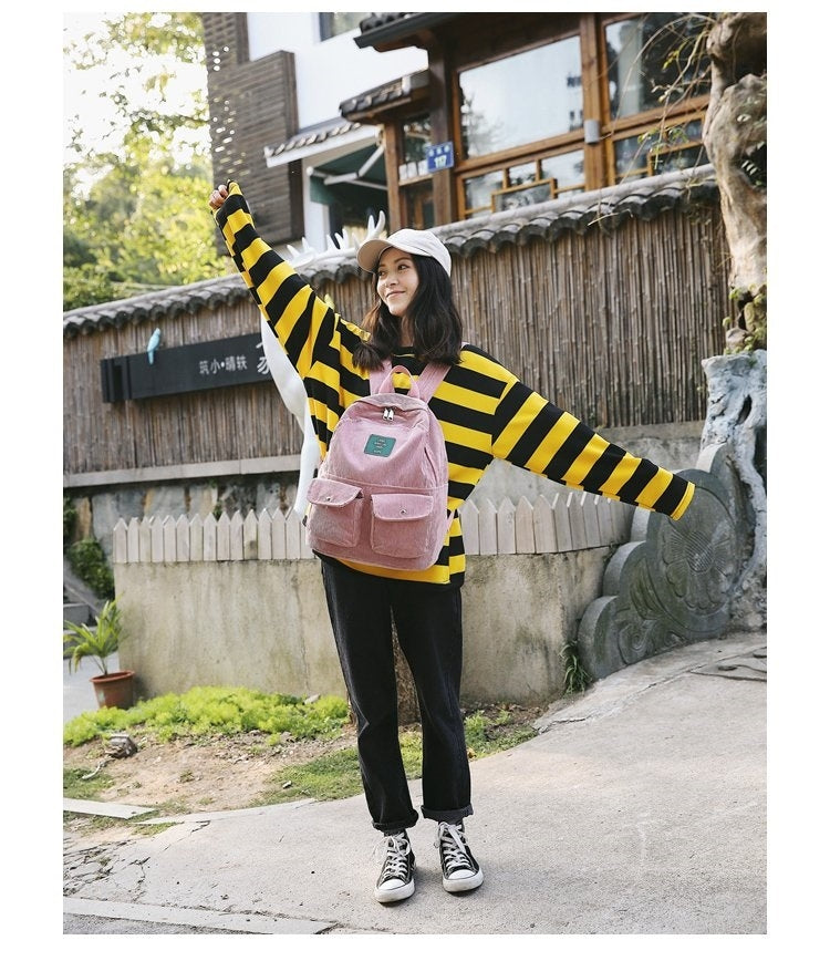 Cotton Velvet Double Shoulders School Bag Travel Backpack Bag