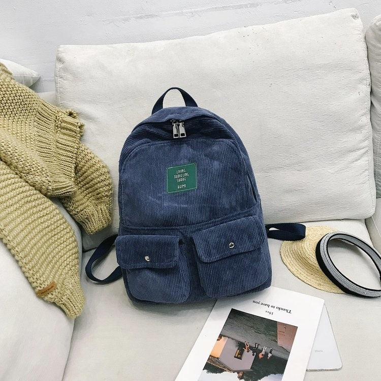 Cotton Velvet Double Shoulders School Bag Travel Backpack Bag