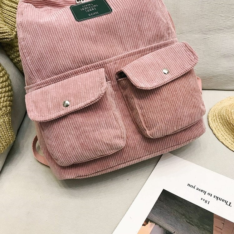 Cotton Velvet Double Shoulders School Bag Travel Backpack Bag