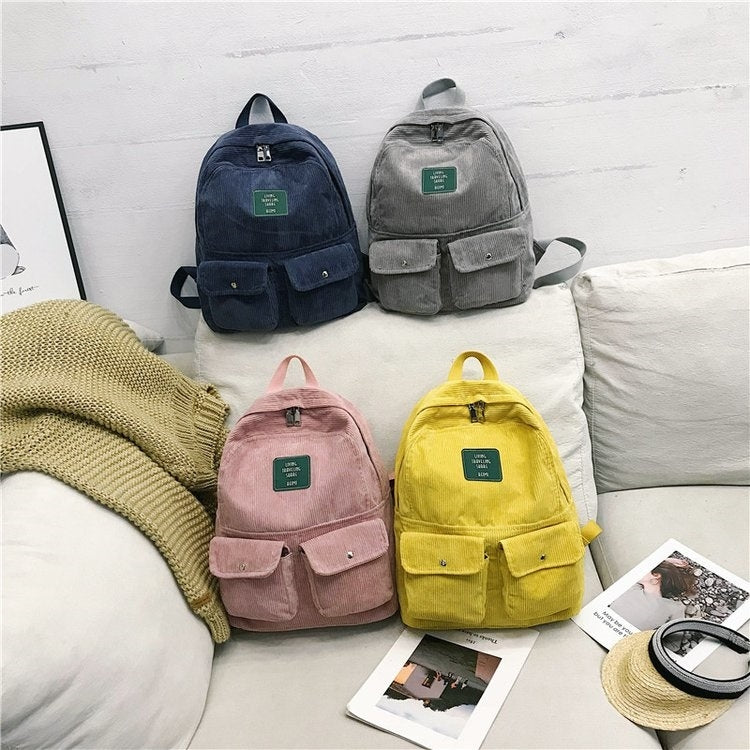 Cotton Velvet Double Shoulders School Bag Travel Backpack Bag