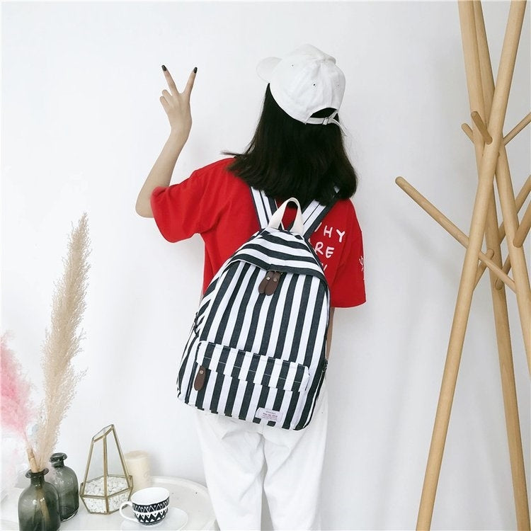 Vertical Stripes Pattern Double Shoulders School Bag Travel Backpack Bag