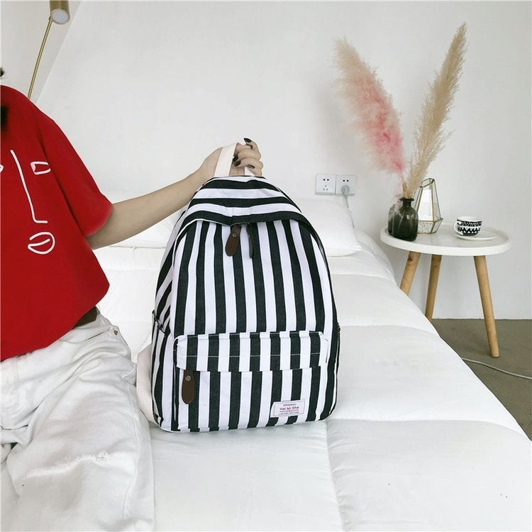 Vertical Stripes Pattern Double Shoulders School Bag Travel Backpack Bag
