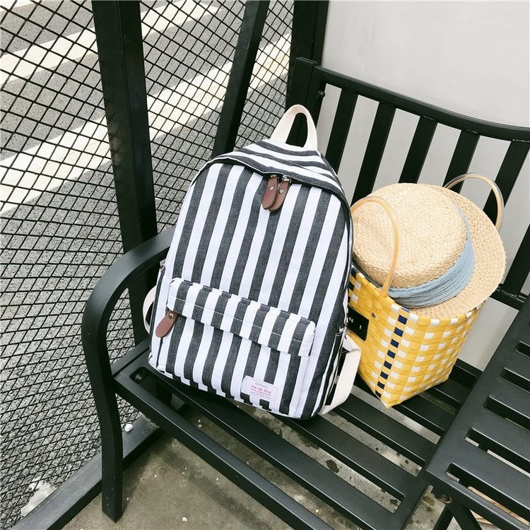 Vertical Stripes Pattern Double Shoulders School Bag Travel Backpack Bag