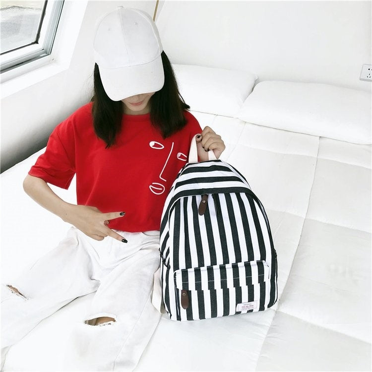 Vertical Stripes Pattern Double Shoulders School Bag Travel Backpack Bag