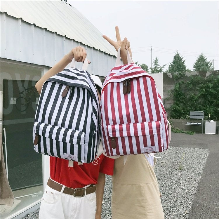 Vertical Stripes Pattern Double Shoulders School Bag Travel Backpack Bag