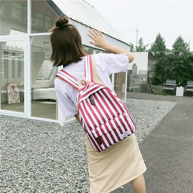 Vertical Stripes Pattern Double Shoulders School Bag Travel Backpack Bag
