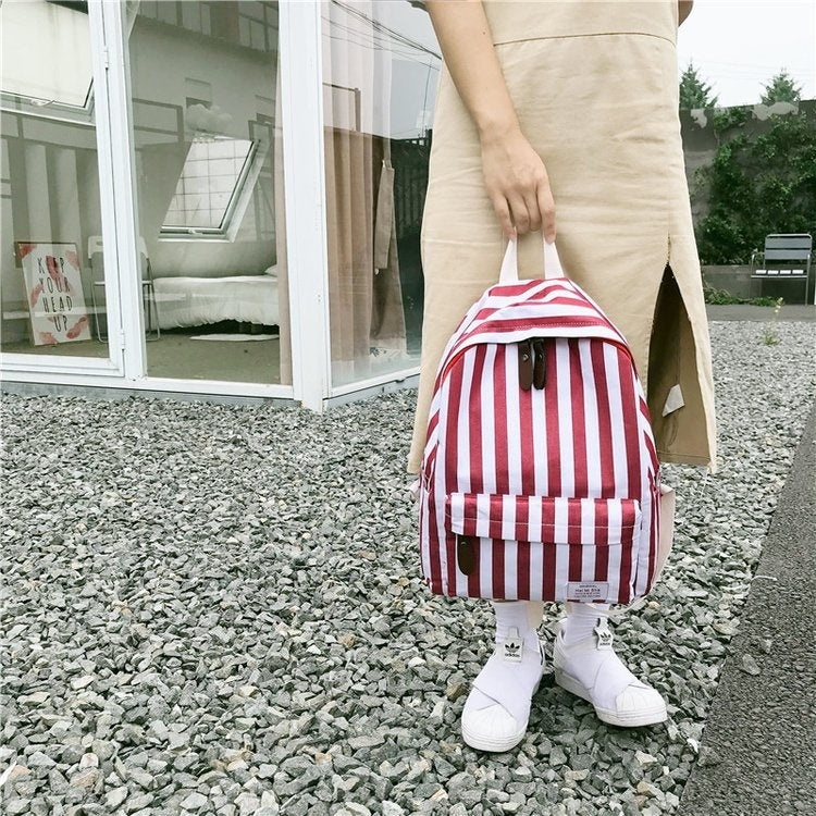 Vertical Stripes Pattern Double Shoulders School Bag Travel Backpack Bag