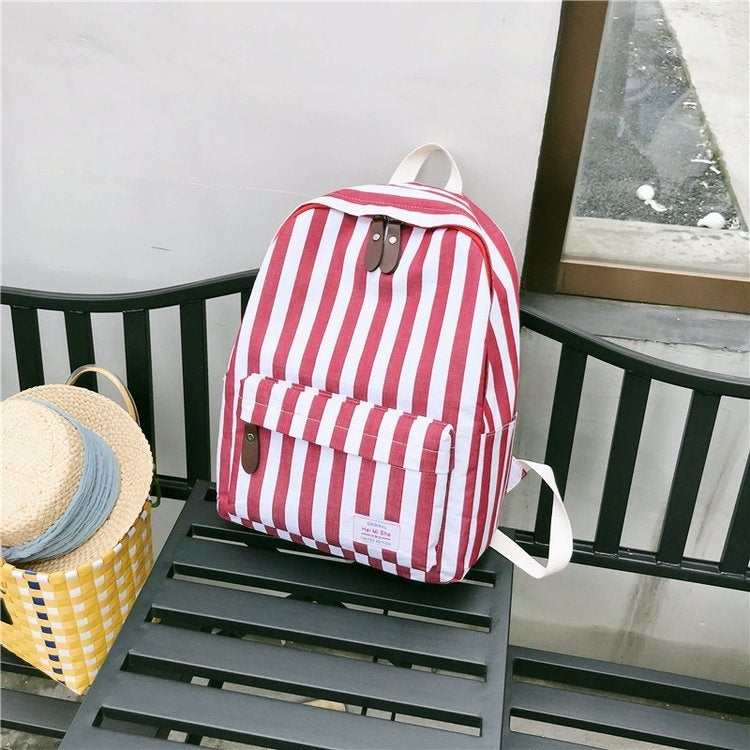 Vertical Stripes Pattern Double Shoulders School Bag Travel Backpack Bag