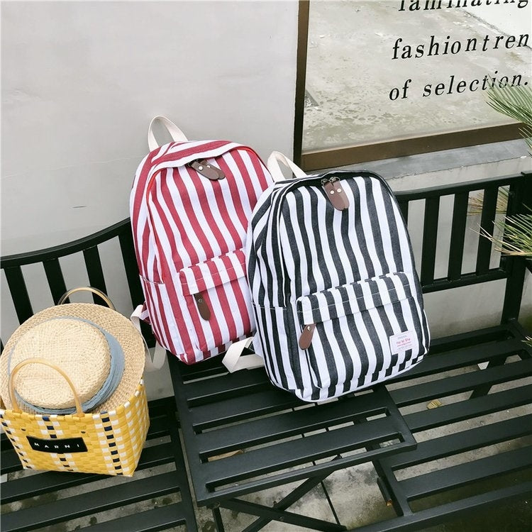 Vertical Stripes Pattern Double Shoulders School Bag Travel Backpack Bag