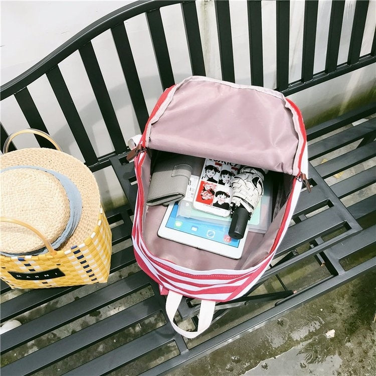Vertical Stripes Pattern Double Shoulders School Bag Travel Backpack Bag