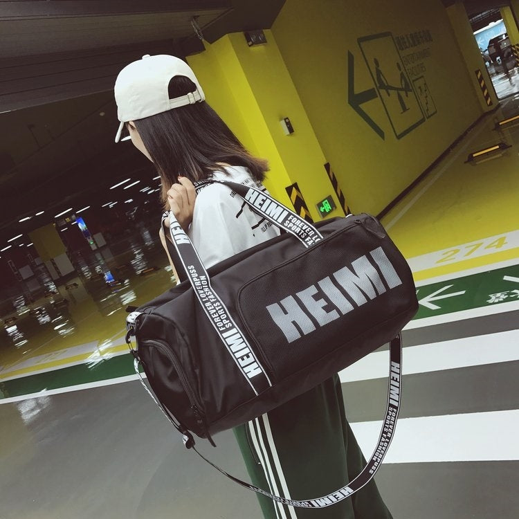 Shoulder Travel Bag Leisure Sport Handbag with Shoes Socket (Black)