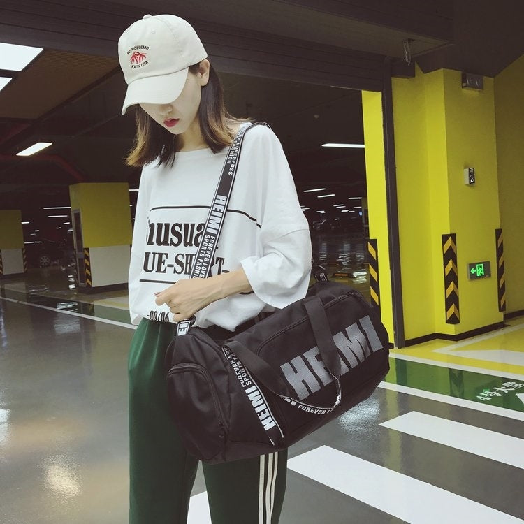 Shoulder Travel Bag Leisure Sport Handbag with Shoes Socket (Black)