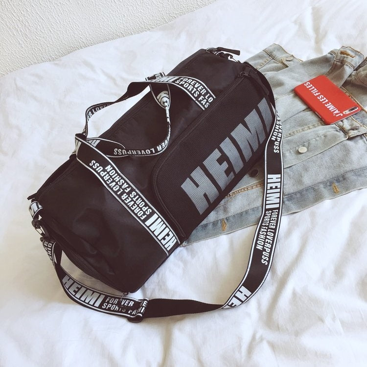 Shoulder Travel Bag Leisure Sport Handbag with Shoes Socket (Black)