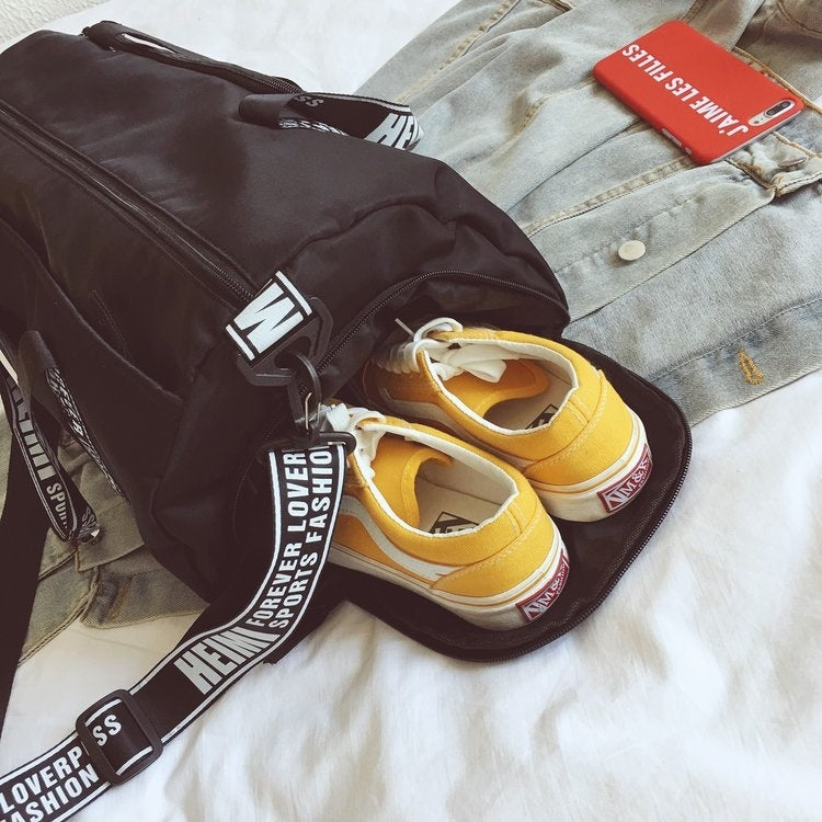 Shoulder Travel Bag Leisure Sport Handbag with Shoes Socket (Black)