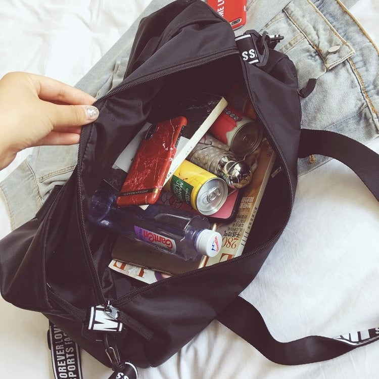 Shoulder Travel Bag Leisure Sport Handbag with Shoes Socket (Black)