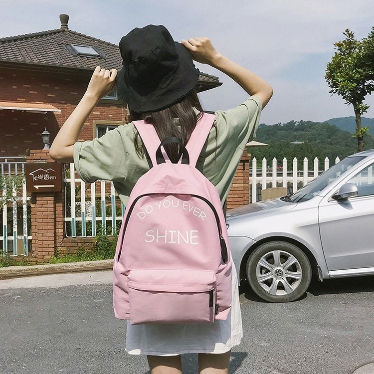 Words Pattern Double Shoulders School Bag Travel Backpack Bag