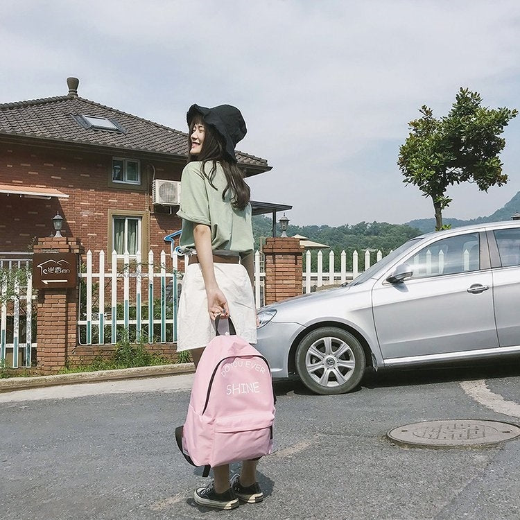 Words Pattern Double Shoulders School Bag Travel Backpack Bag