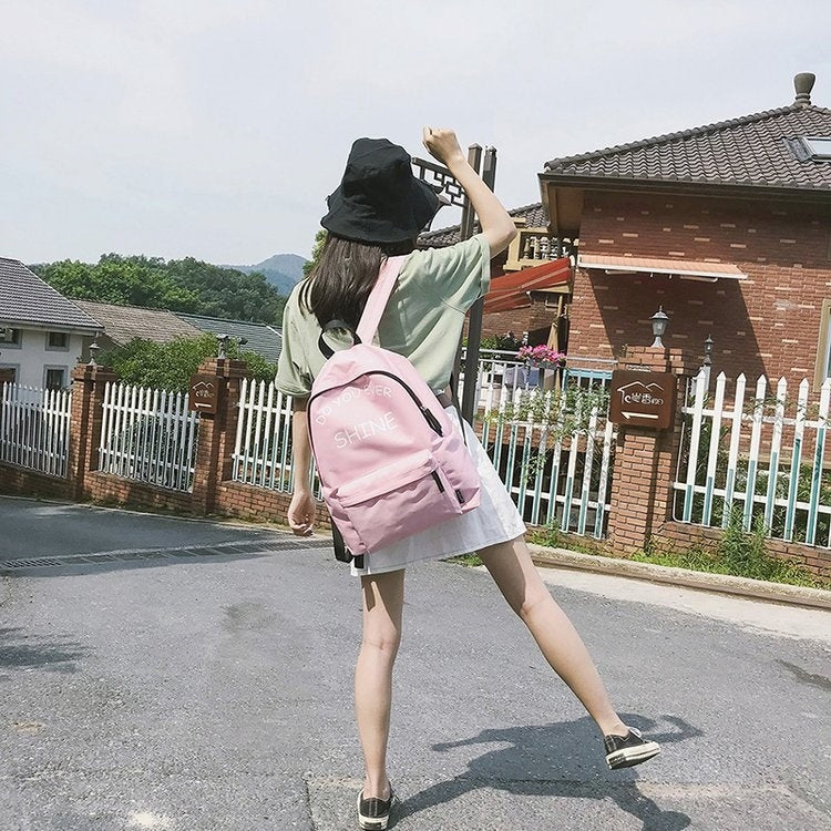 Words Pattern Double Shoulders School Bag Travel Backpack Bag