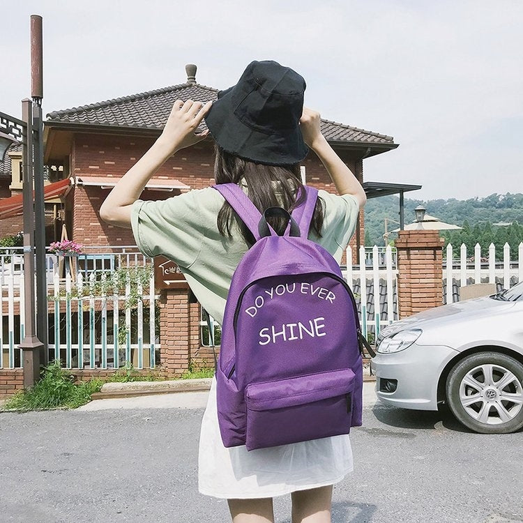 Words Pattern Double Shoulders School Bag Travel Backpack Bag