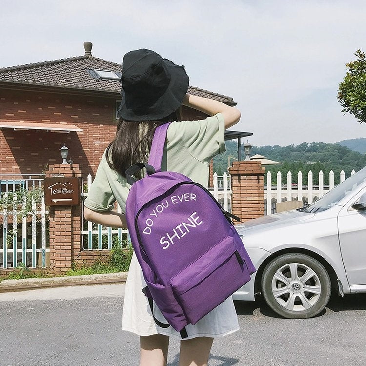 Words Pattern Double Shoulders School Bag Travel Backpack Bag