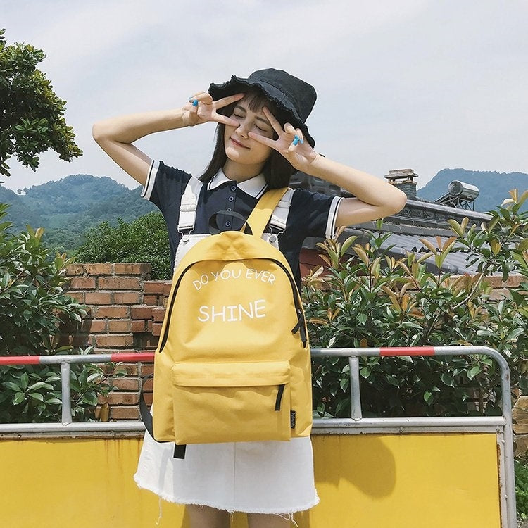 Words Pattern Double Shoulders School Bag Travel Backpack Bag