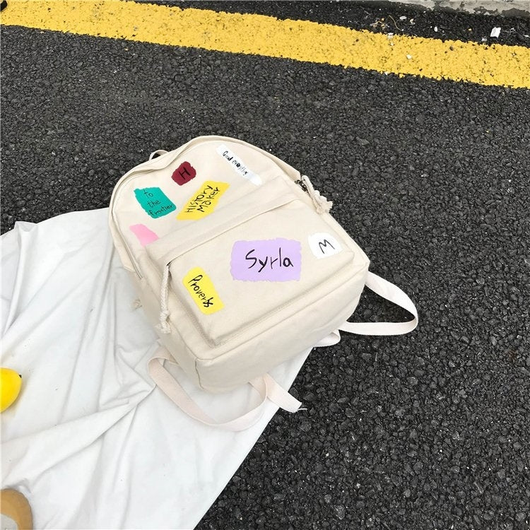 Graffiti Words Pattern Double Shoulders School Bag Travel Backpack Bag