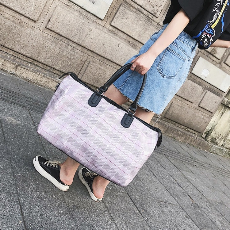 Retro Plaid Pattern PU Leather Single Shoulder Travel Bag Leisure Sport Handbag (Pink)