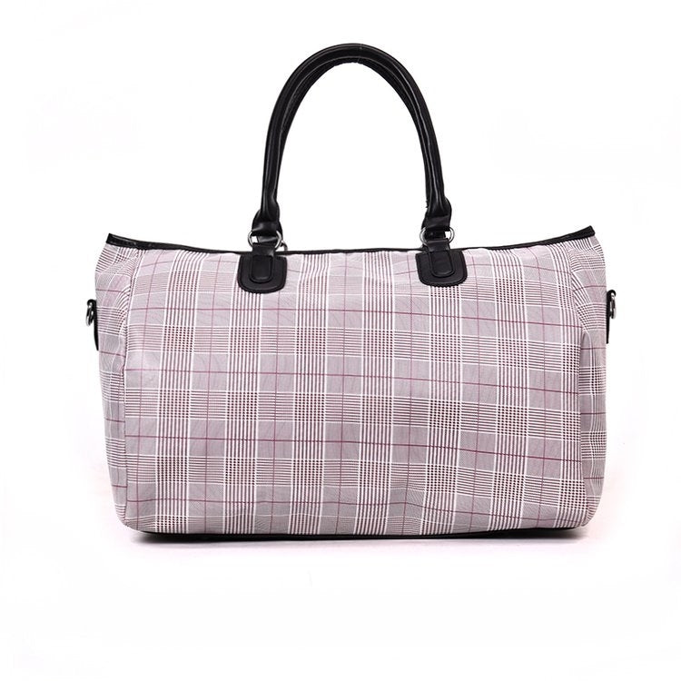 Retro Plaid Pattern PU Leather Single Shoulder Travel Bag Leisure Sport Handbag (Pink)