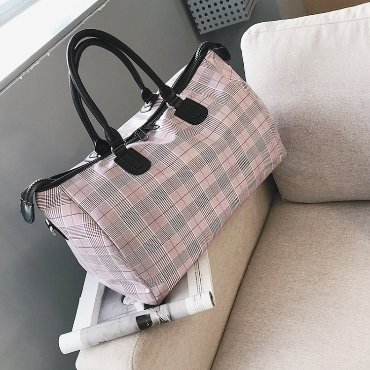 Retro Plaid Pattern PU Leather Single Shoulder Travel Bag Leisure Sport Handbag (Pink)