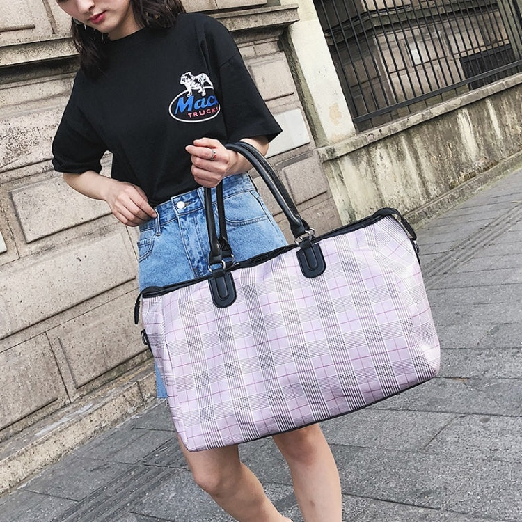 Retro Plaid Pattern PU Leather Single Shoulder Travel Bag Leisure Sport Handbag (Pink)