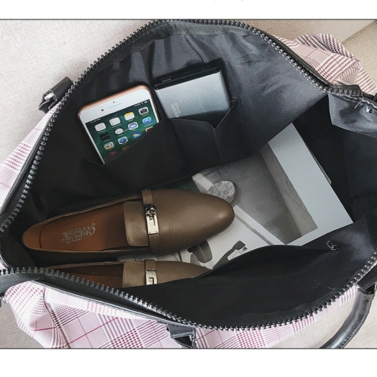 Retro Plaid Pattern PU Leather Single Shoulder Travel Bag Leisure Sport Handbag (Pink)